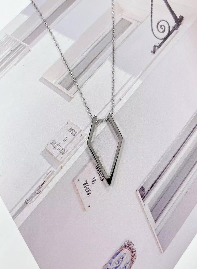 Cykdohy Simple Geometric Ring Holder Necklace for Women Men Cute Dainty Ring Keeper Necklaces Rhombus Pendant Saver Chain Bride Wedding Engagement Jewelry Wife Girlfriend Mother (Silver) - Image 4